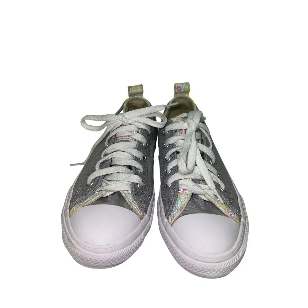 Converse Girl's Kids Sneakers Chuck Taylor Double Upper Grey Floral Size 2